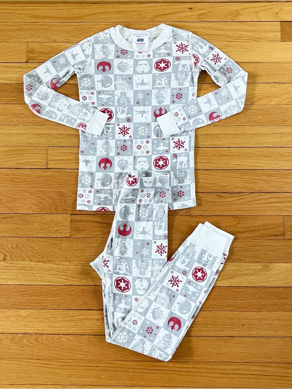 Hanna Andersson Grey Red Star Wars Christmas Winter Cotton Long Pajamas 130 8